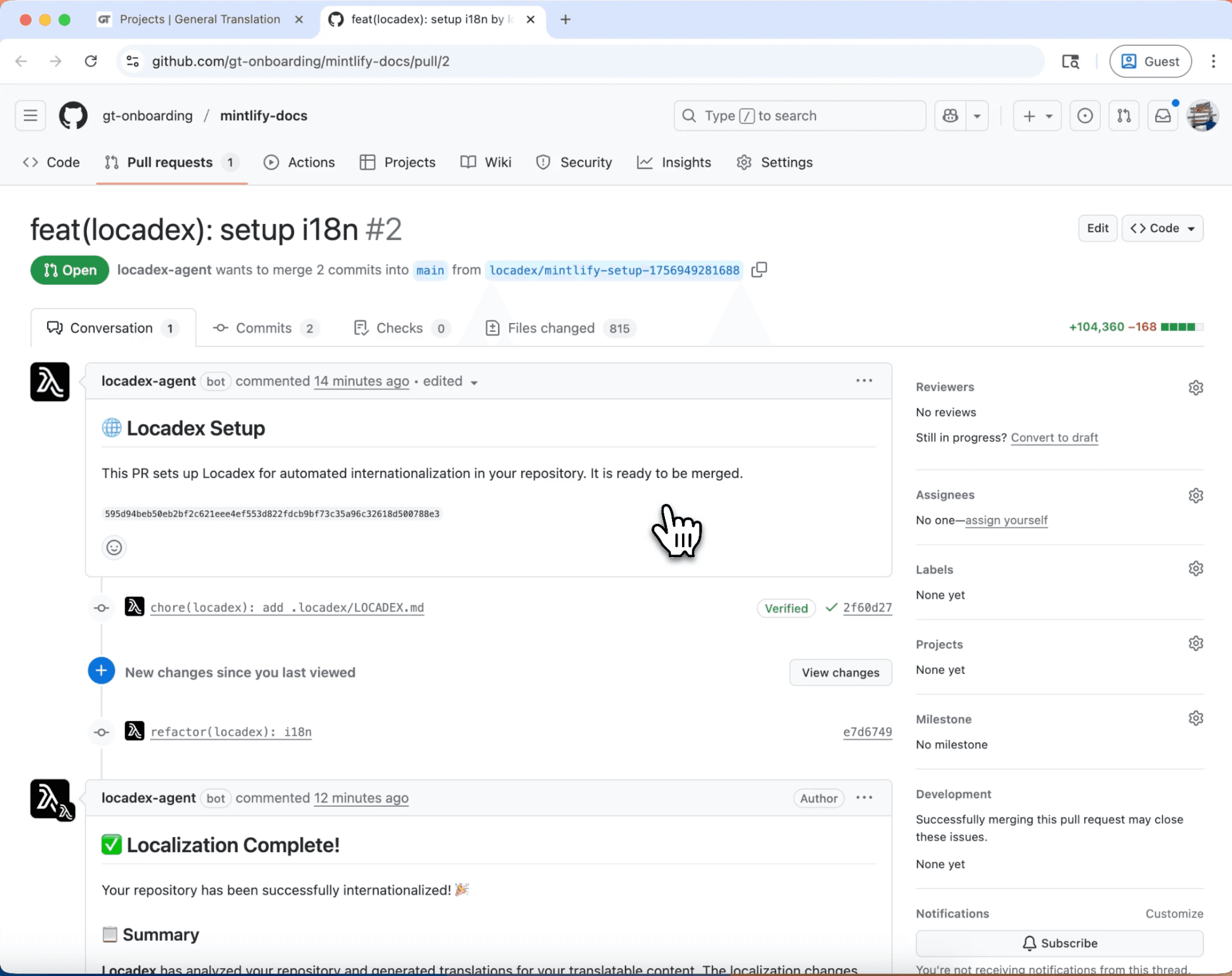 Installation screen for Locadex