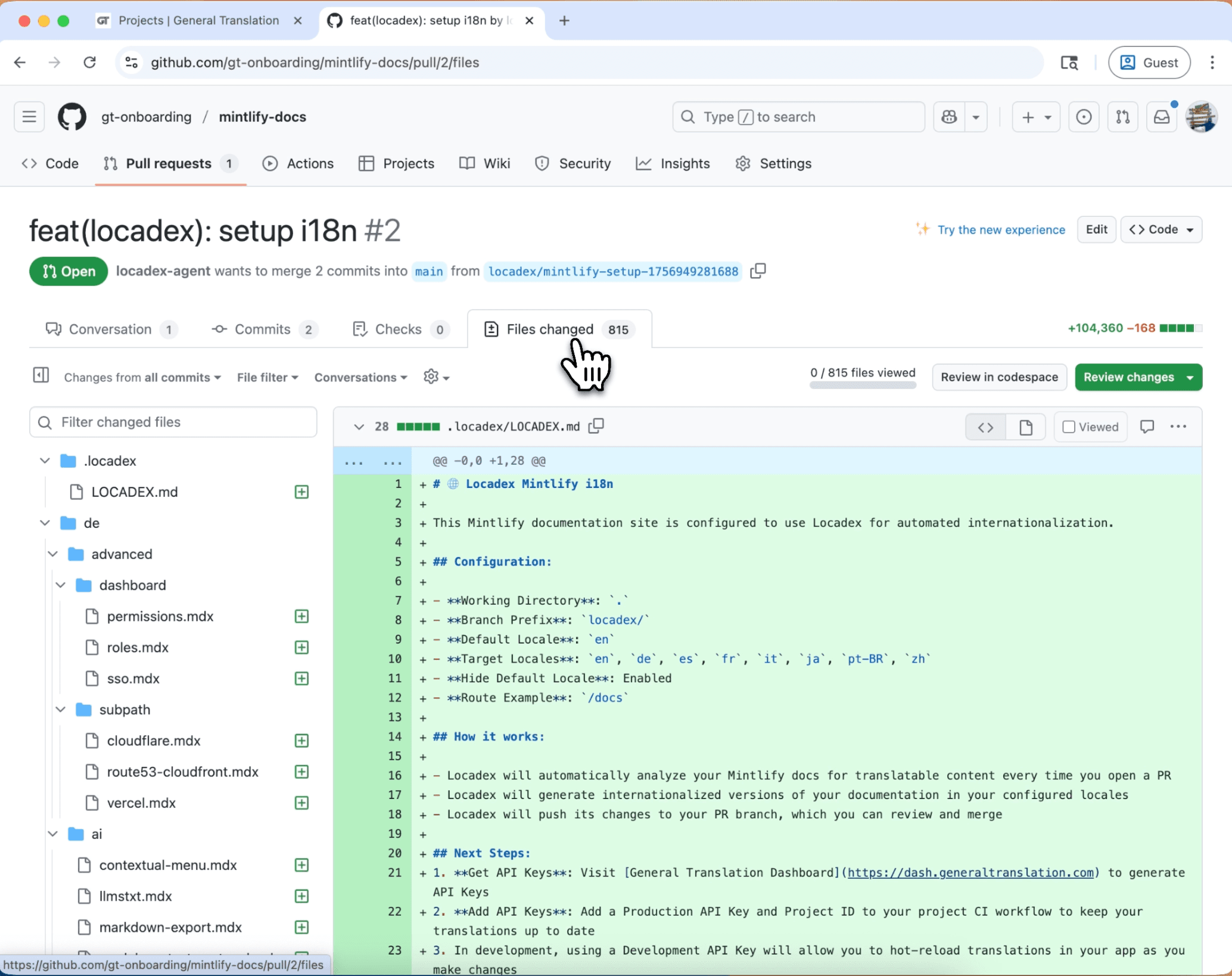 Installation screen for Locadex